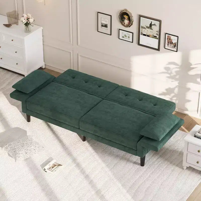 89 Futon Sofa Bed, Modern Sleeper Sofa with Adjustable Backrest & Armrest, Convertible Futon Couch Bed with 2 Pillows for Home Office