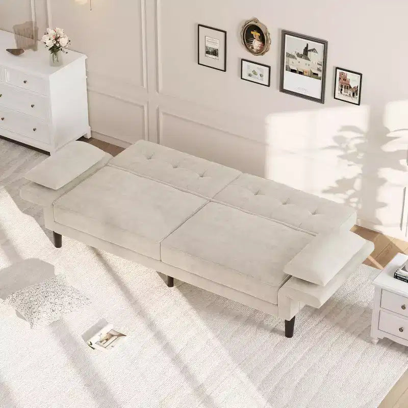 89 Futon Sofa Bed, Modern Sleeper Sofa with Adjustable Backrest & Armrest, Convertible Futon Couch Bed with 2 Pillows for Home Office