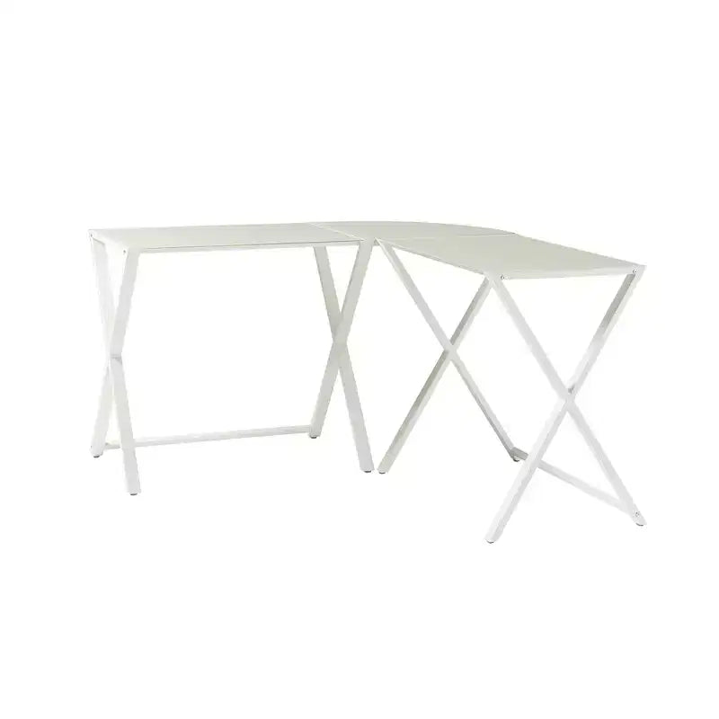 Modern L-Shaped Metal and Tempered Glass Computer Desk with X-Frame