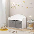 Kids Wooden Toy Box/Bench with Collapsible Fabric Drawers - White