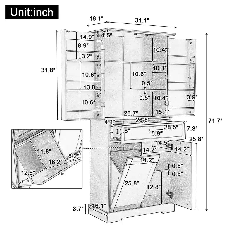 Tall Bathroom Storage Cabinet with Tilt-Out Laundry Hamper and Adjustable Shelf