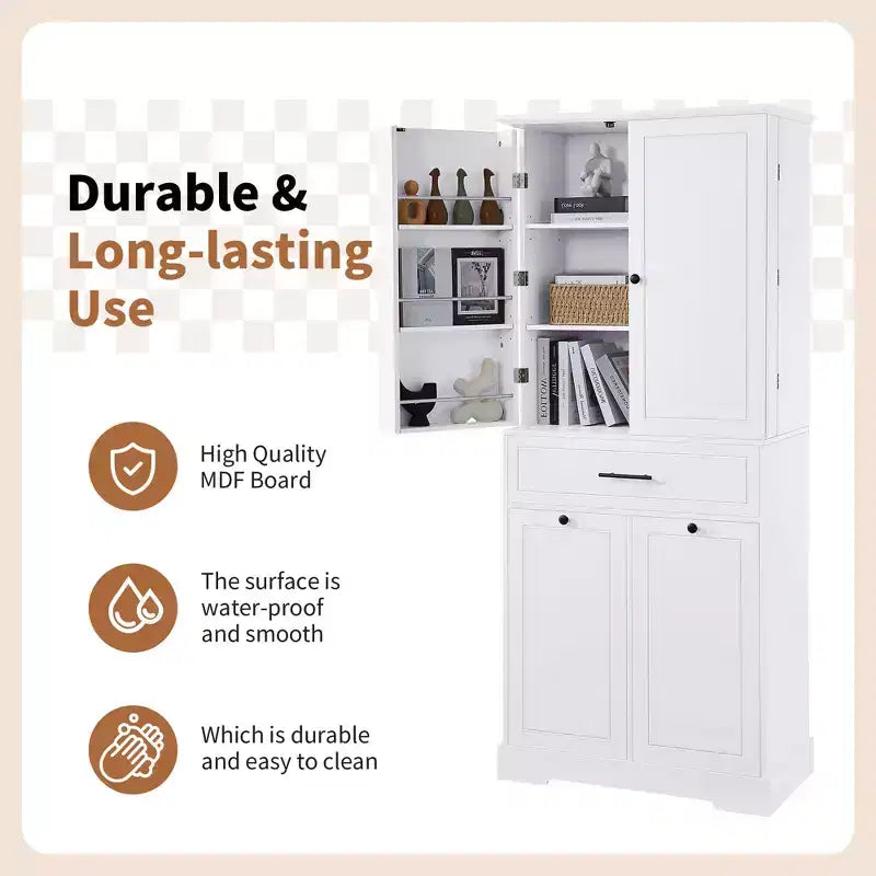 Tall Bathroom Storage Cabinet with Tilt-Out Laundry Hamper and Adjustable Shelf