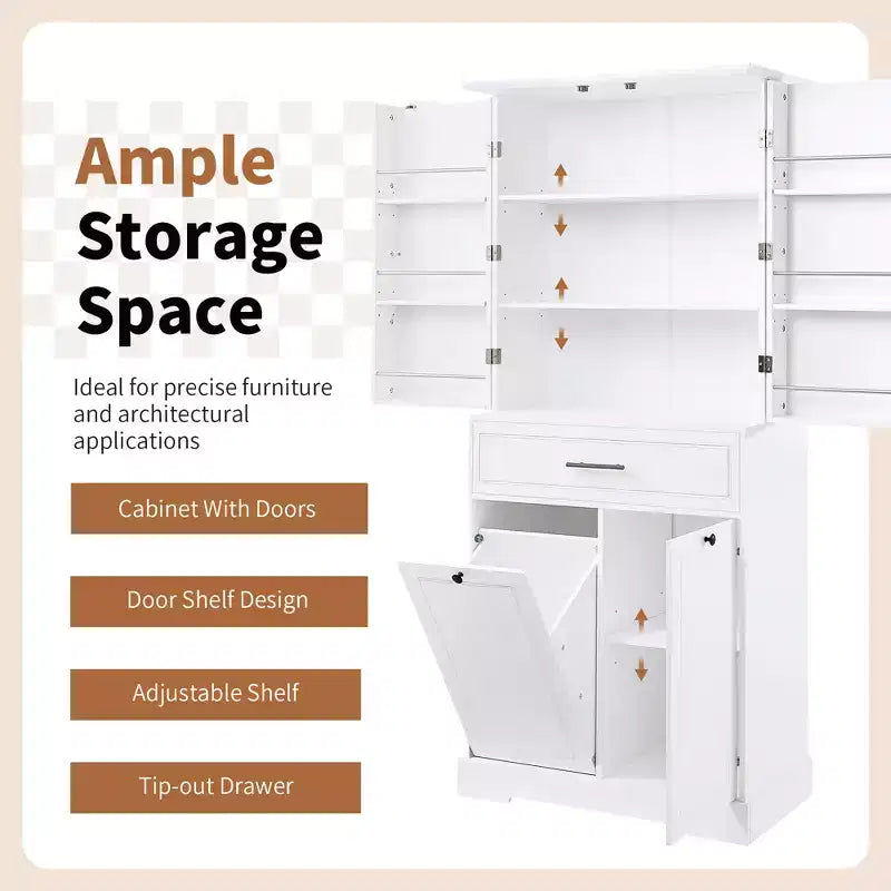 Tall Bathroom Storage Cabinet with Tilt-Out Laundry Hamper and Adjustable Shelf