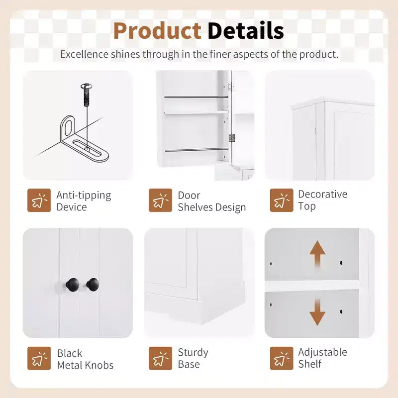 Tall Bathroom Storage Cabinet with Tilt-Out Laundry Hamper and Adjustable Shelf