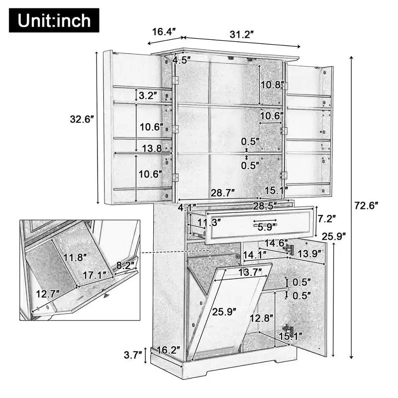 Tall Bathroom Storage Cabinet with Tilt-Out Laundry Hamper and Adjustable Shelf