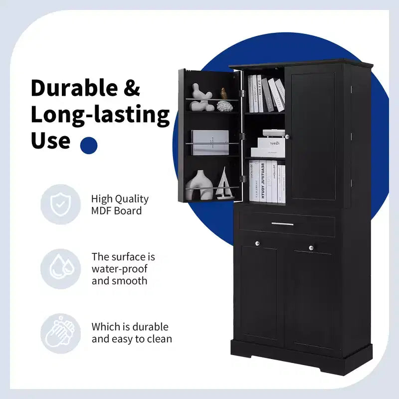 Tall Bathroom Storage Cabinet with Tilt-Out Laundry Hamper and Adjustable Shelf