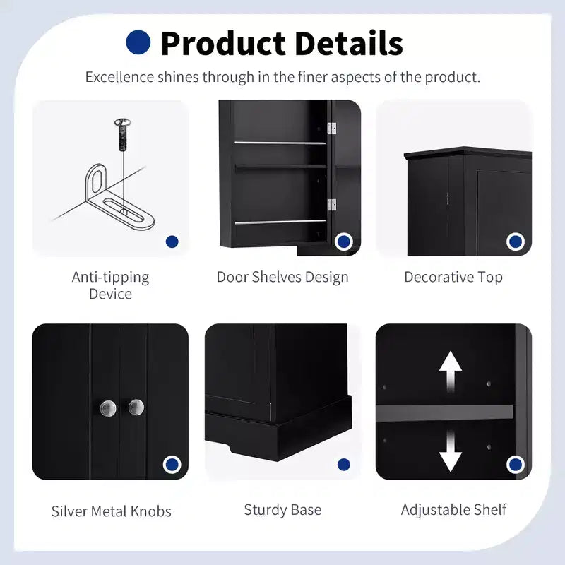 Tall Bathroom Storage Cabinet with Tilt-Out Laundry Hamper and Adjustable Shelf