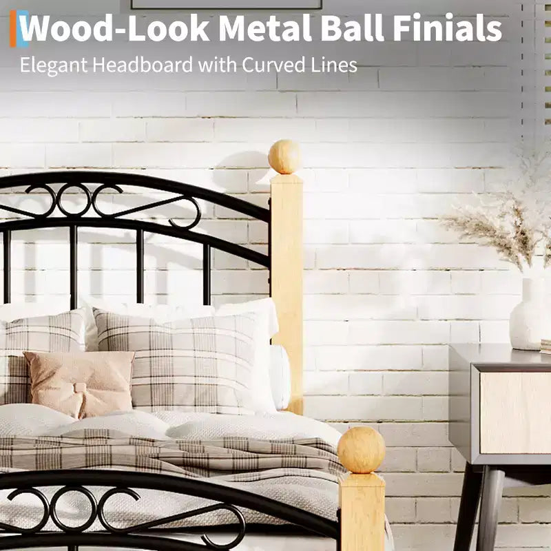Metal Bed Frame with Headboard and Footboard, Metal & Noise-Free Design, Steel Slats, No Box Spring Needed