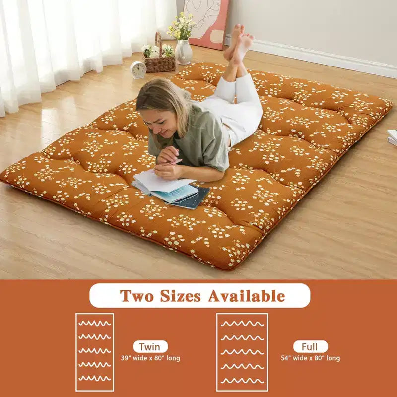 Floor Mattress Japanese Futon Mattress - Boho Floral Printed 3-Inch Thick Pad