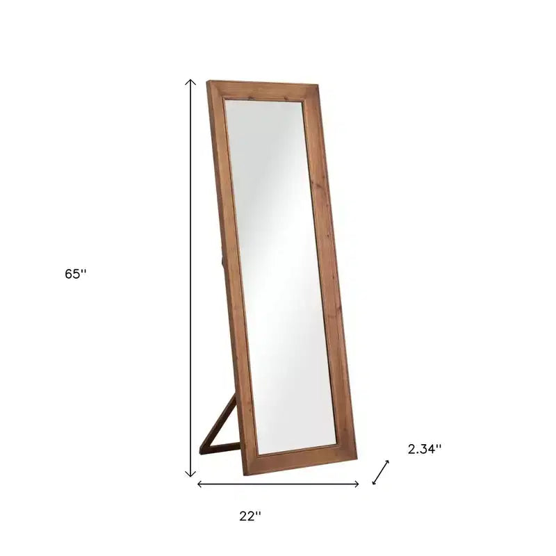 65" Brown Solid Wood Framed Full Length Mirror With Stand