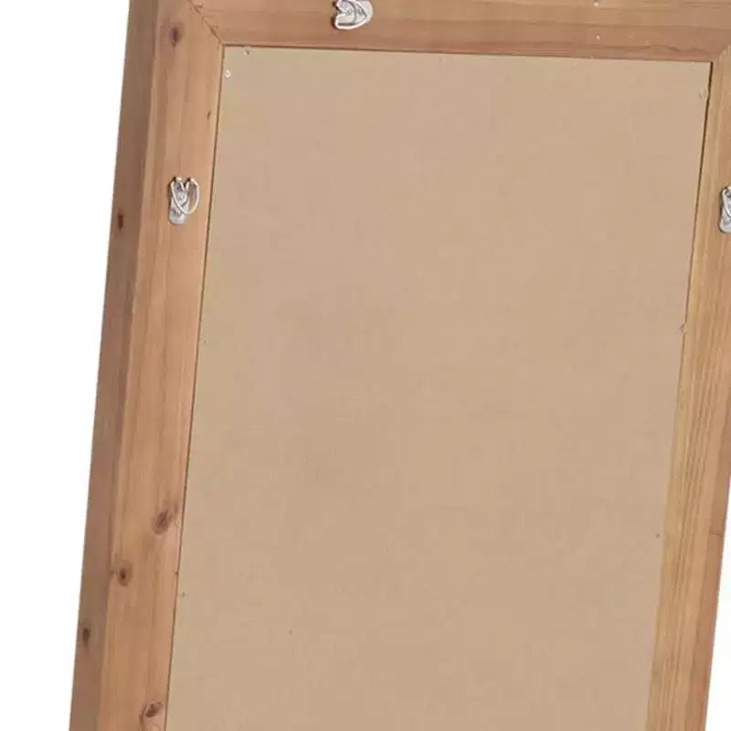65" Brown Solid Wood Framed Full Length Mirror With Stand