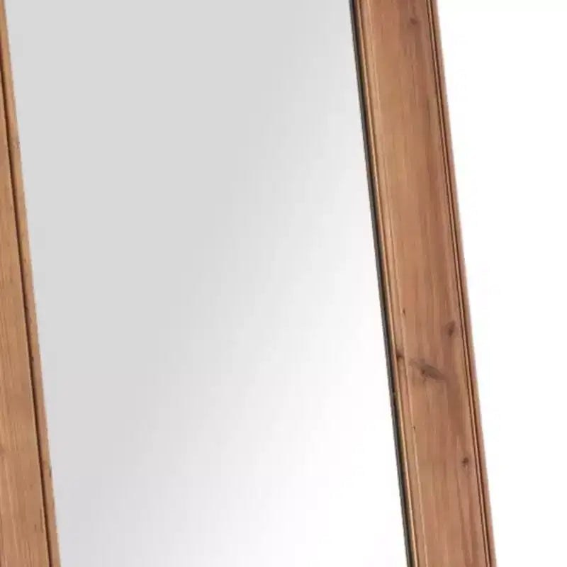 65" Brown Solid Wood Framed Full Length Mirror With Stand