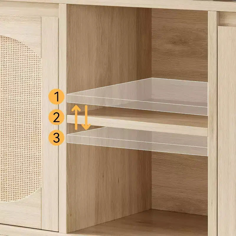 2-Door Rattan Decorated Sideboard Buffet Cabinet with Adjustable Shelves