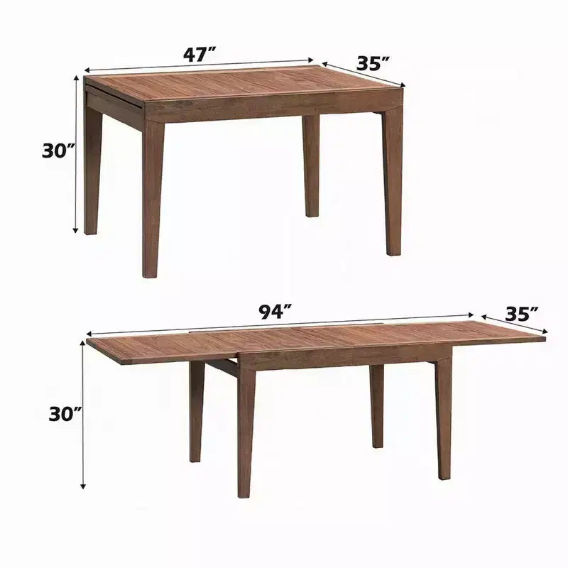 Expandable Dining Table, 47-94 Inch, Scandinavian Walnut Brown