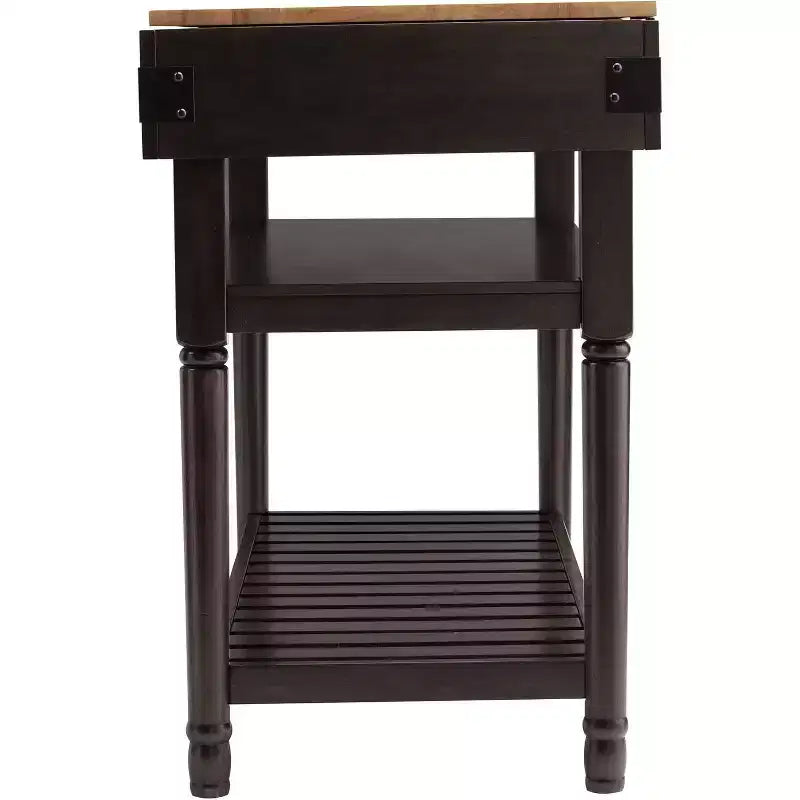 Kitchen Island with Butcher Block Top, Smoked Ash/Natural