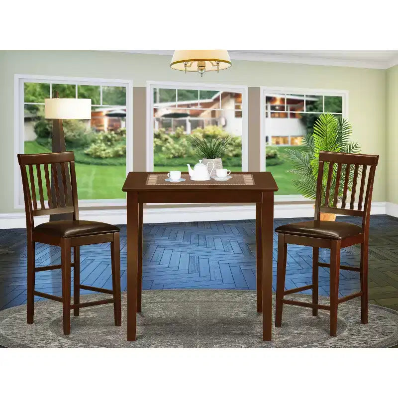 Counter Height Table Set - 3 Piece Dining Set with Stools - Rustic Kitchen Table