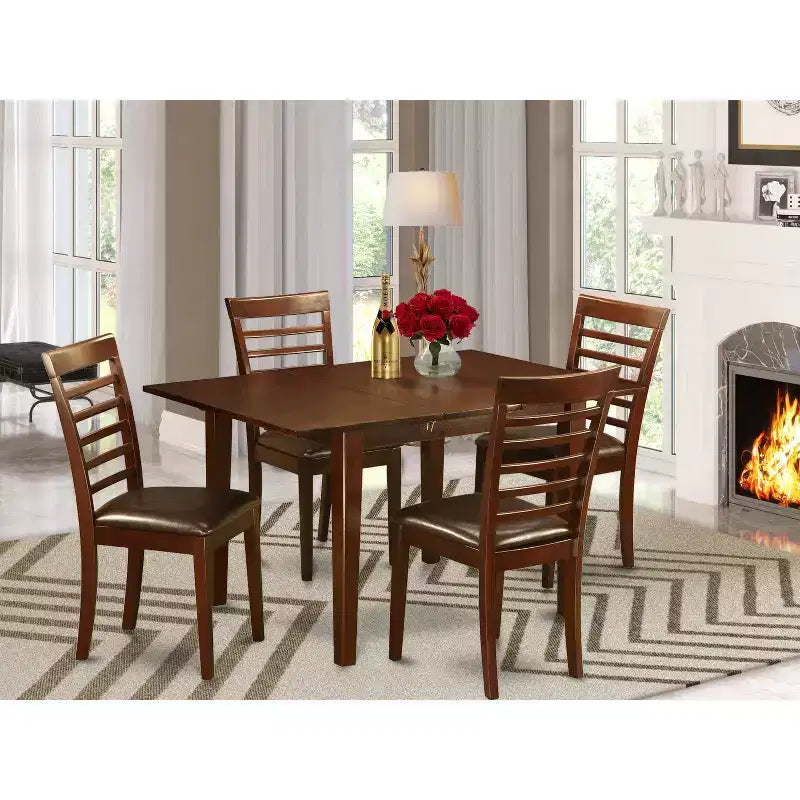 Vintage Dinette Set - 5 Piece Table & Chair Set - Rectangular Kitchen Table with Storage Leaf - Saddle Brown Finish