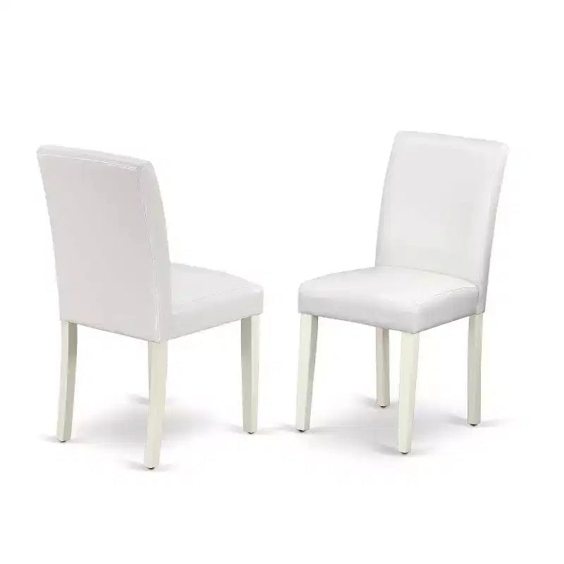 Round Kitchen Table Set 5pc 42 Table w/ Drop Leaves & 4 Parsons Chairs - White PU Leather