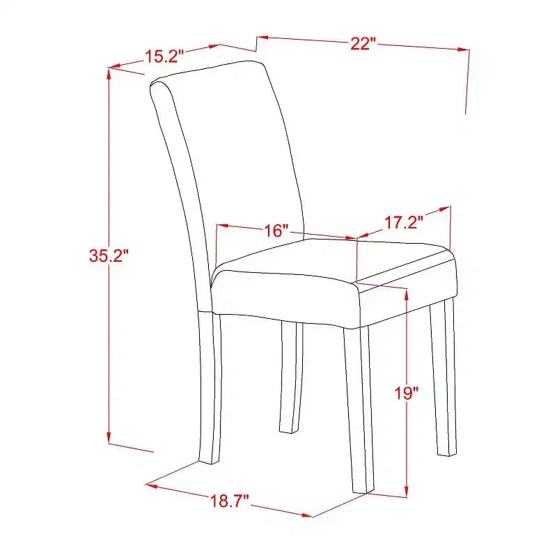 HomeStock 5-delige ronde eettafelset met massief houten blad in mahoniefinish en 4 Parsonsstoelen