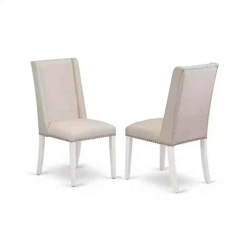 HomeStock ronde eetkamertafelset voor 5 personen, linnenwitte afwerking, massief houten blad, met 4 Parson-stoelen