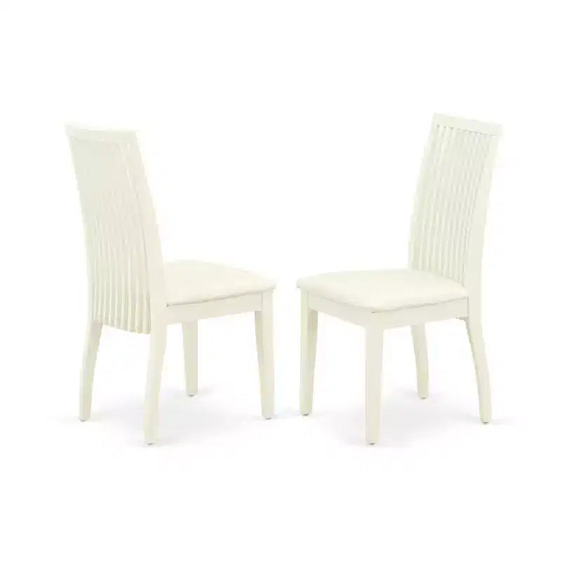 5-Piece Linen White Finish Solid Wood Top - Square Dining Room Set - Seats 4