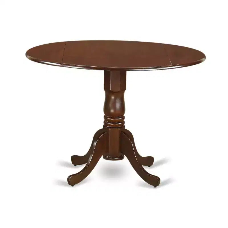 HomeStock 5-Pc Round Mahogany Finish Solid Wood Top Dining table with 4 Chairs with Drop Leaf