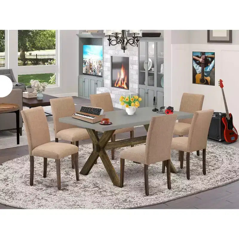 HomeStock 7-Pc Multi-Color Solid Wood Top-Rectangular Upholstered Dining Room Set with High Back-Seats 4