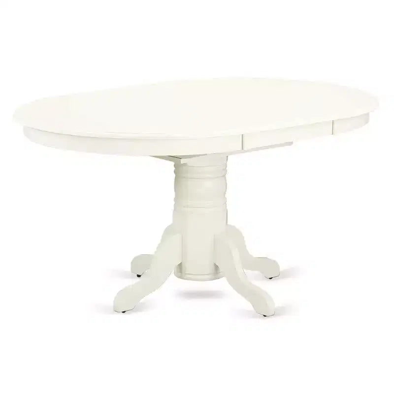 Vintage Oval Dining Table Set - 5pc Table & 4 Chairs - Linen White Legs - Light Beige Fabric