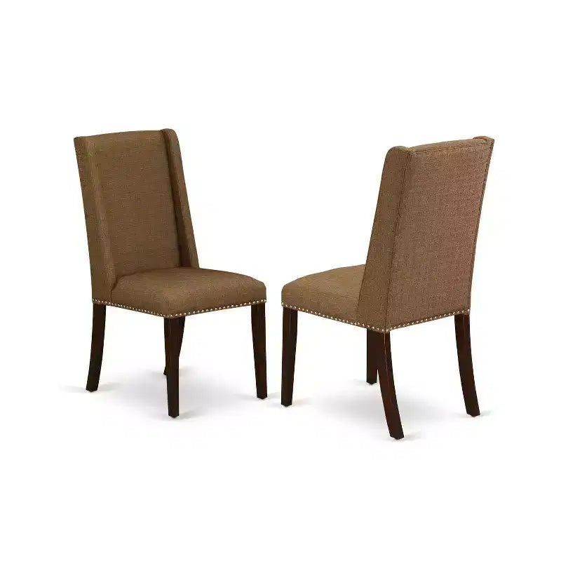 HomeStock 5-delige eetkamertafelset met massief houten blad in mahoniekleur, 4 Parsons-stoelen en vlinderblad