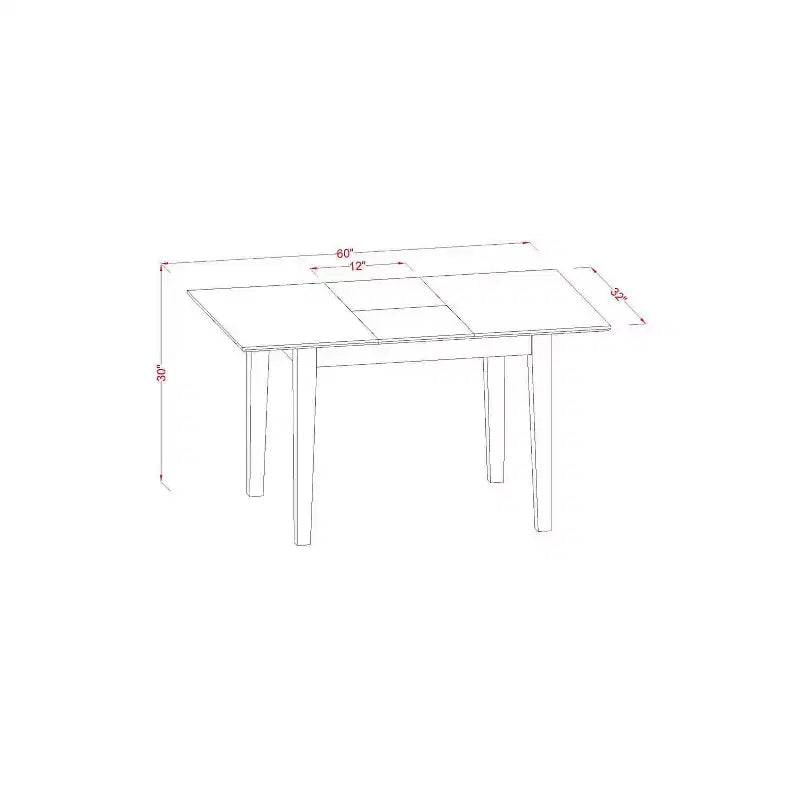 HomeStock 5-delige eetkamertafelset met massief houten blad in mahoniekleur, 4 Parsons-stoelen en vlinderblad