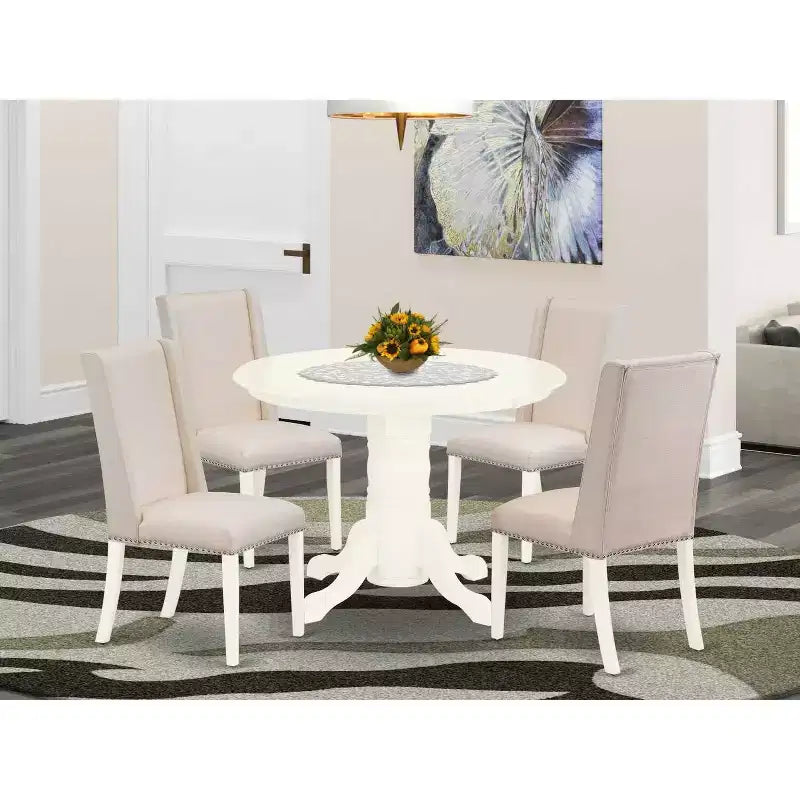 HomeStock 5-Piece Buttermilk & Cherry Finish Solid Wood Top Dining Table with 4 Parson Chair