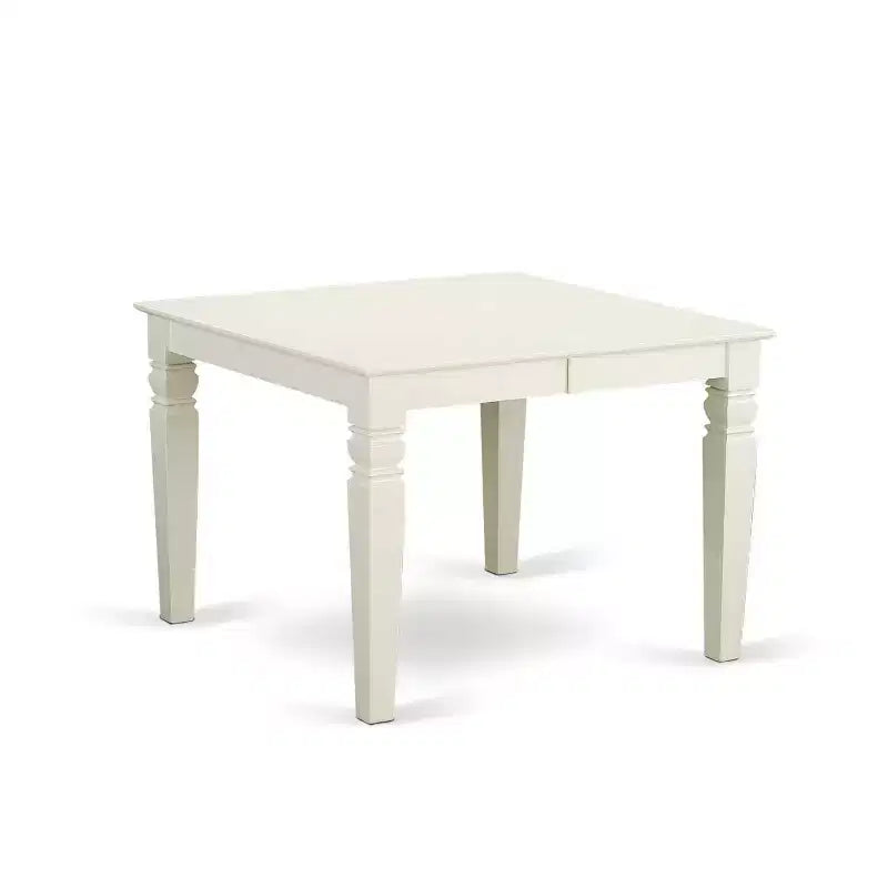 Rectangle Kitchen Dining Table Set - 5pc Table & 4 Chairs - Linen White Legs - Light Beige Fabric