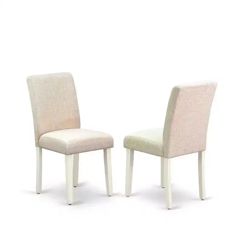 Rectangle Kitchen Dining Table Set - 5pc Table & 4 Chairs - Linen White Legs - Light Beige Fabric