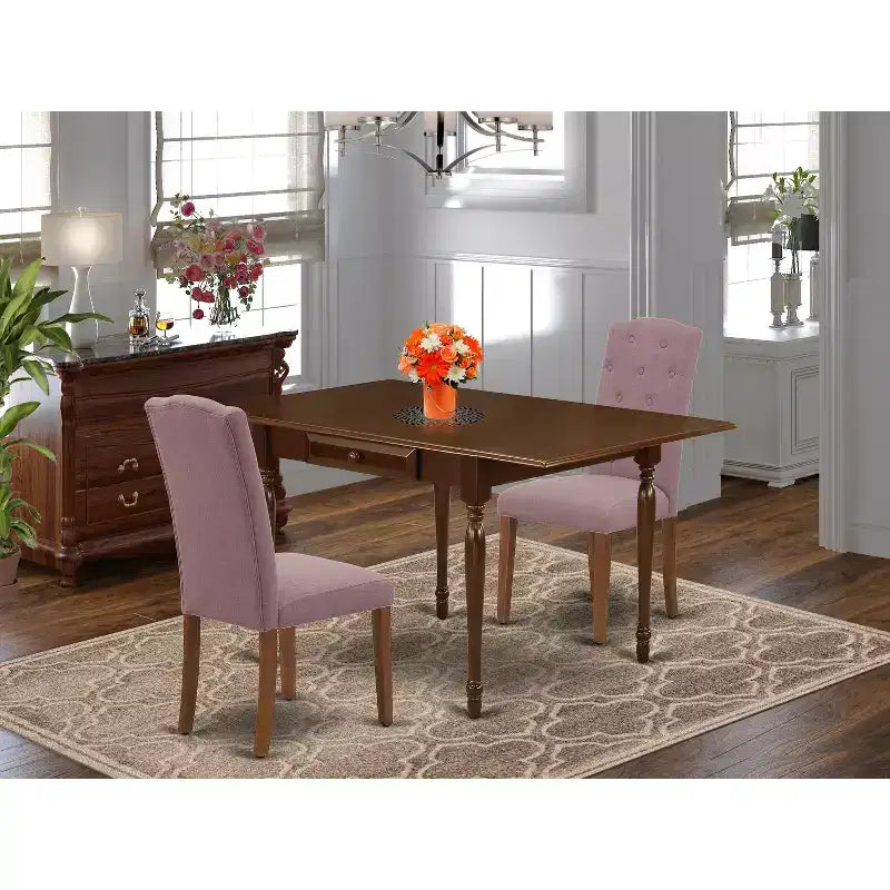 3-Piece Mahogany Finish Solid Wood Top Dining Table Set