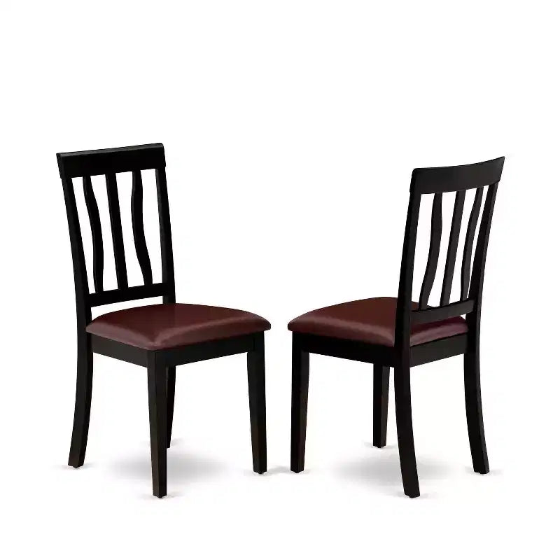 Victorian Dining Set - 7 Piece Table & Chair Set - Rectangle Kitchen Table with Leaf - Black & Cherry Finish