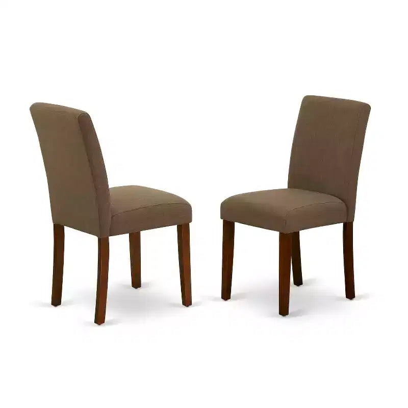 Round Dining Set 5pc - 36 Table & 4 Chairs - Linen Fabric, Mahogany Legs - Elegant Dining Room Furniture