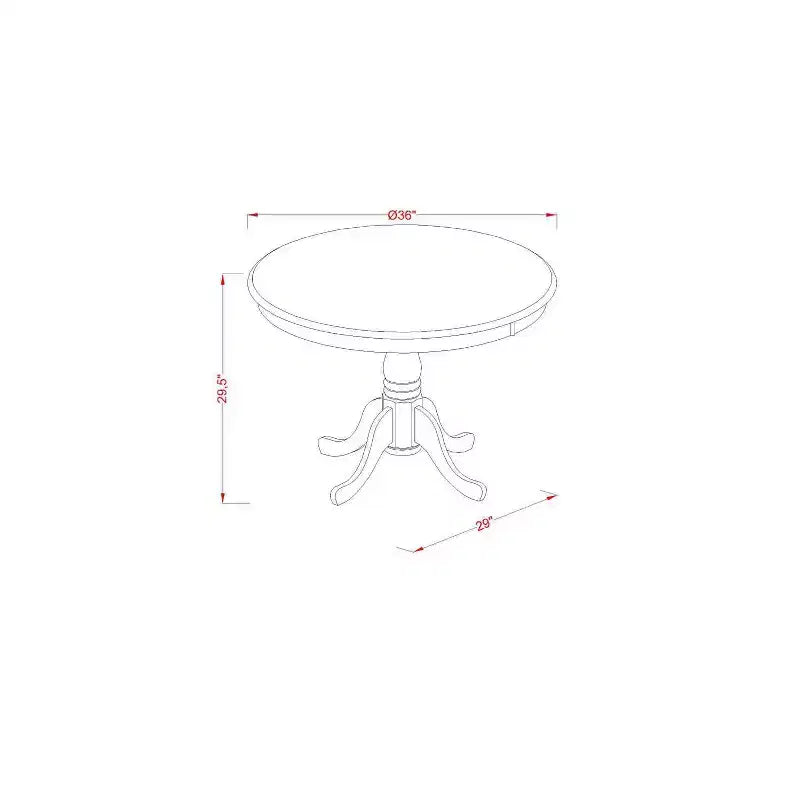 Round Dining Set 5pc - 36 Table & 4 Chairs - Linen Fabric, Mahogany Legs - Elegant Dining Room Furniture