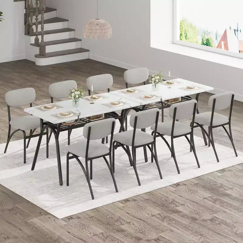5-Piece Dining Table Set for 4, Modern Kitchen Table with 4 Boucle Chairs, Rectangular Dining Table with Storage Shelf for Breakfast Nook, Apartment