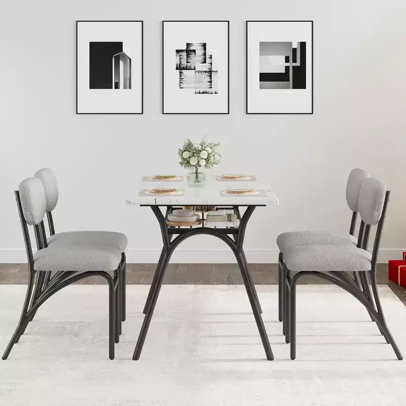 5-Piece Dining Table Set for 4, Modern Kitchen Table with 4 Boucle Chairs, Rectangular Dining Table with Storage Shelf for Breakfast Nook, Apartment