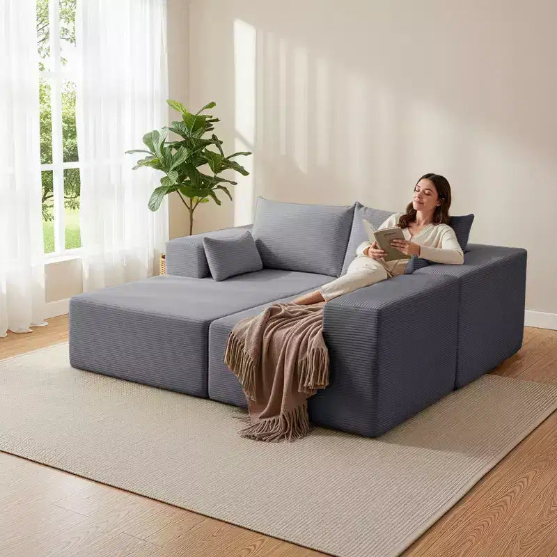 105.51 in Corduroy Modular L-shaped Sectional Sofas set With Ottoman