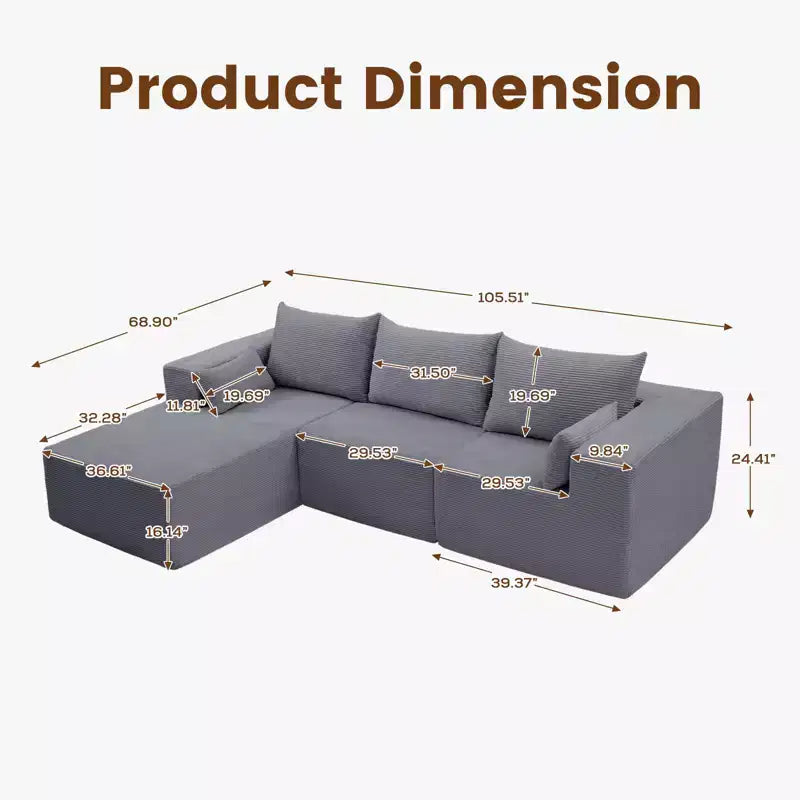 105.51 in Corduroy Modular L-shaped Sectional Sofas set With Ottoman