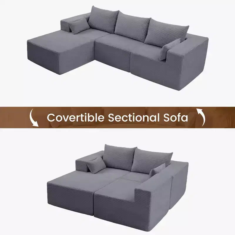 105.51 in Corduroy Modular L-shaped Sectional Sofas set With Ottoman