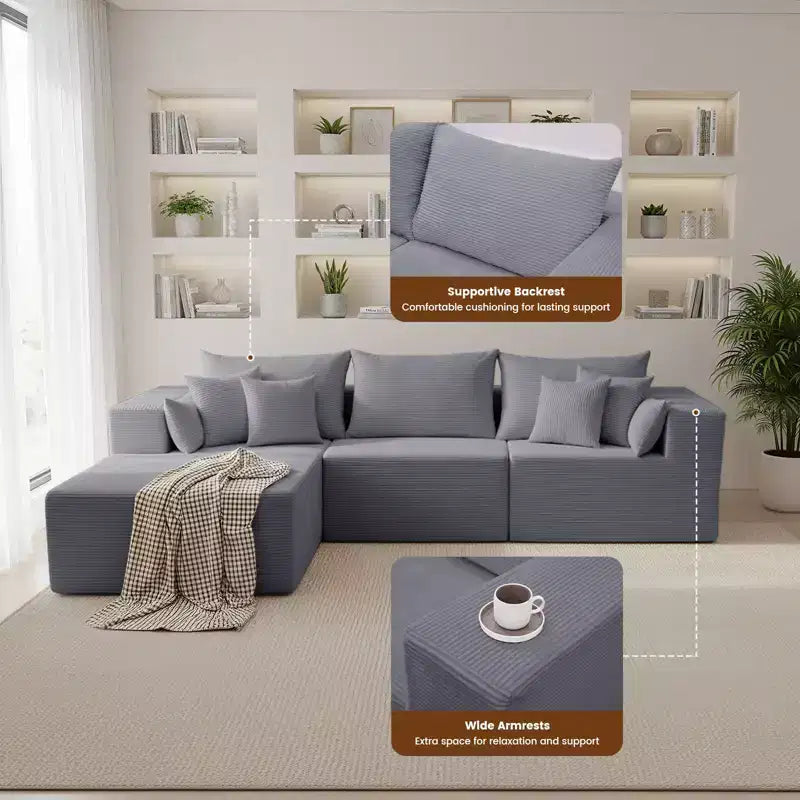 105.51 in Corduroy Modular L-shaped Sectional Sofas set With Ottoman