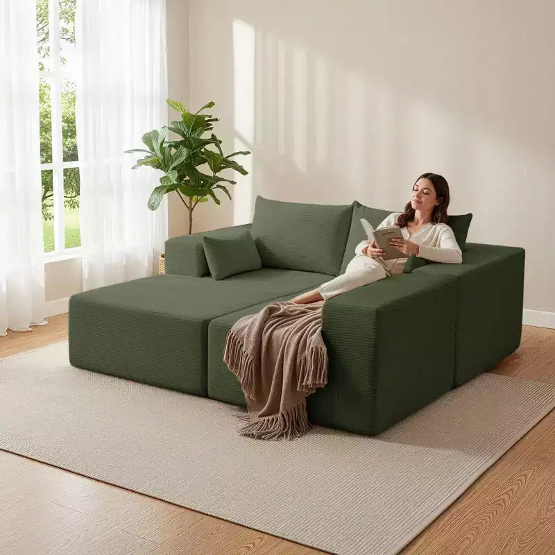 105.51 in Corduroy Modular L-shaped Sectional Sofas set With Ottoman