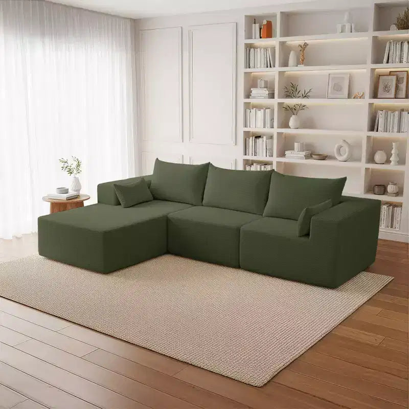 105.51 in Corduroy Modular L-shaped Sectional Sofas set With Ottoman