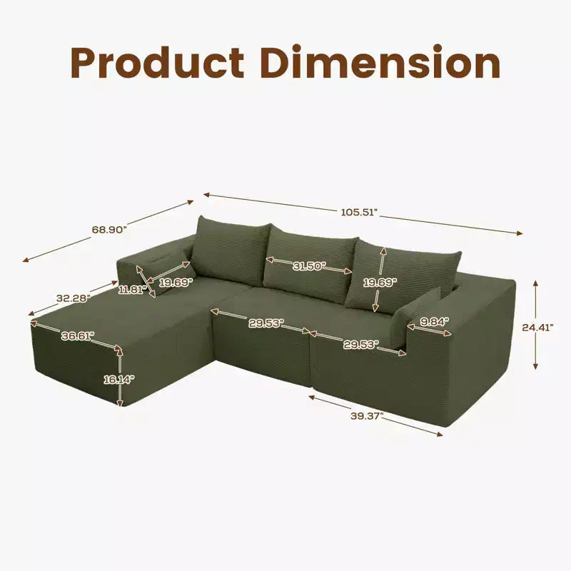 105.51 in Corduroy Modular L-shaped Sectional Sofas set With Ottoman