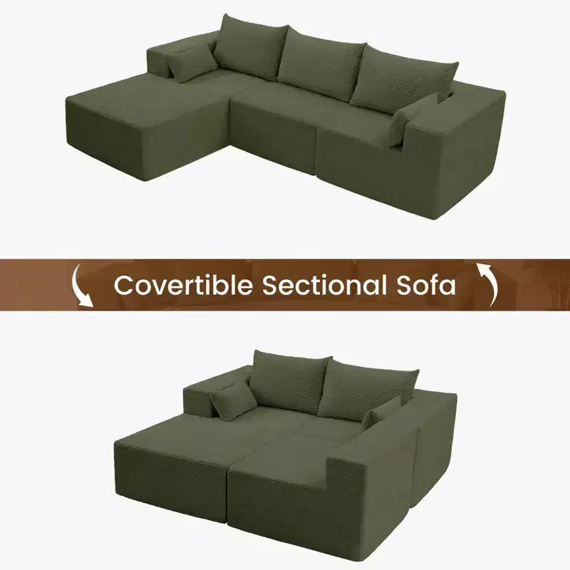 105.51 in Corduroy Modular L-shaped Sectional Sofas set With Ottoman