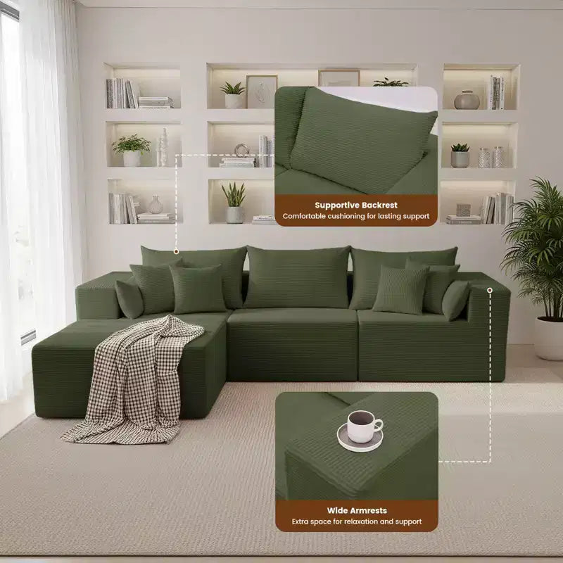 105.51 in Corduroy Modular L-shaped Sectional Sofas set With Ottoman