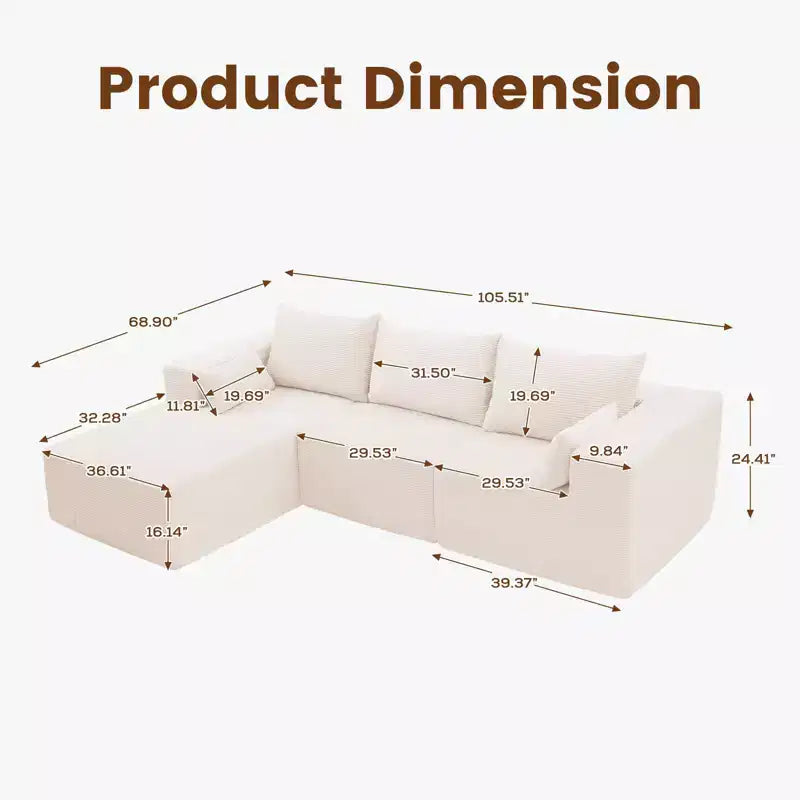105.51 in Corduroy Modular L-shaped Sectional Sofas set With Ottoman