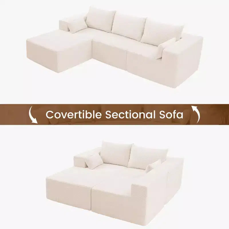 105.51 in Corduroy Modular L-shaped Sectional Sofas set With Ottoman